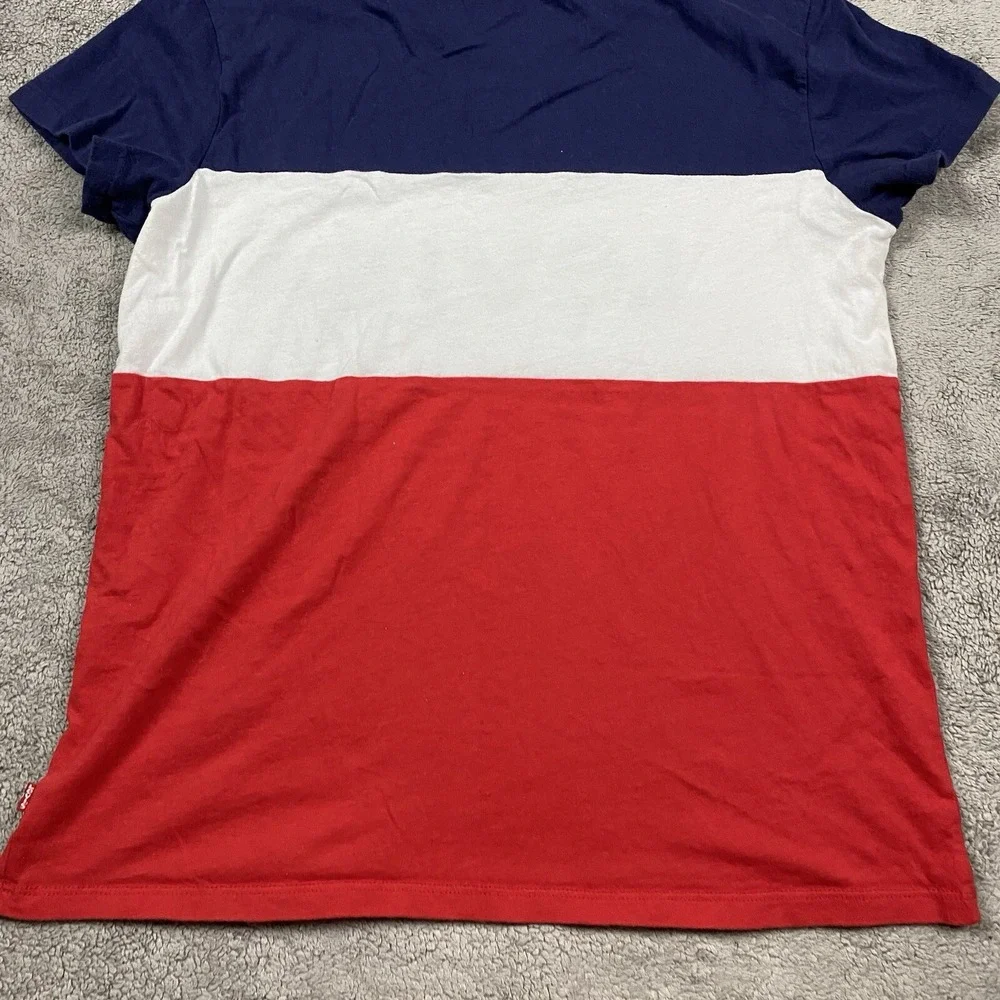 Levis Logo‎ Spellout Mens Size Medium Shirt Red White Blue Color Block